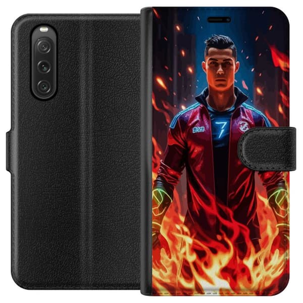 Sony Xperia 10 V Plånboksfodral Ronaldo Inferno – fotbollshjälte i eldflammor