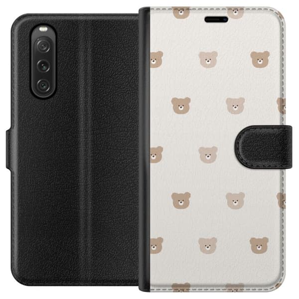 Sony Xperia 10 V Tegnebogsetui Teddybaggrund - søde teddybjørne mod en blød baggrund