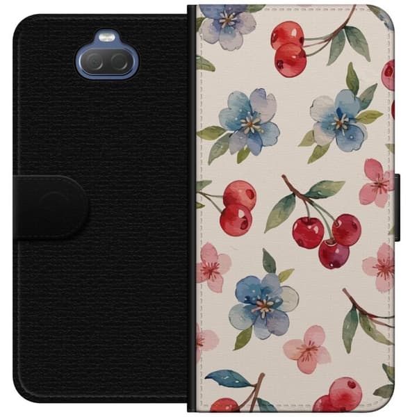 Sony Xperia 10 Plus Lommeboketui Bær & Blomster - mønster med blå blomster og skogsbær