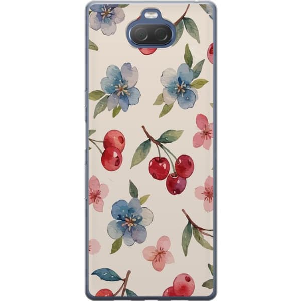 Sony Xperia 10 Plus Genomskinligt Skal Bär & Blommor – mönster med blå blommor och skogsbär