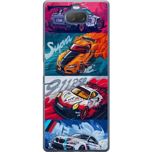 Sony Xperia 10 Plus Gjennomsiktig deksel Fartfylte Biler - Tegnet Mønster med Action