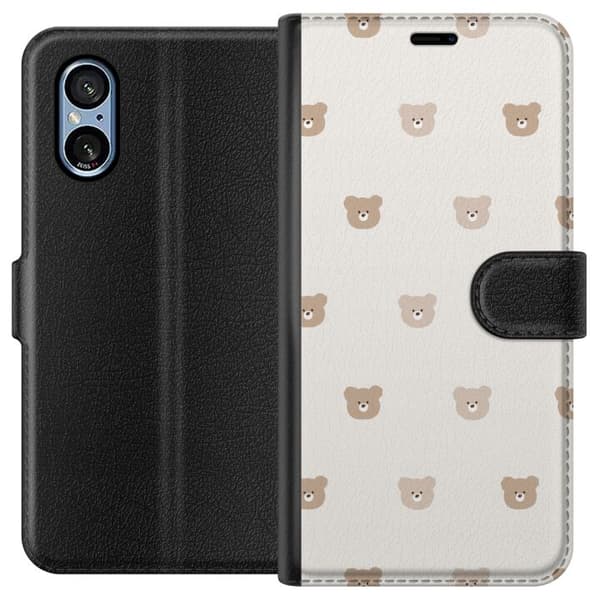 Sony Xperia 10 VI Plånboksfodral Teddy Background – gulliga nallar mot mjuk bakgrund