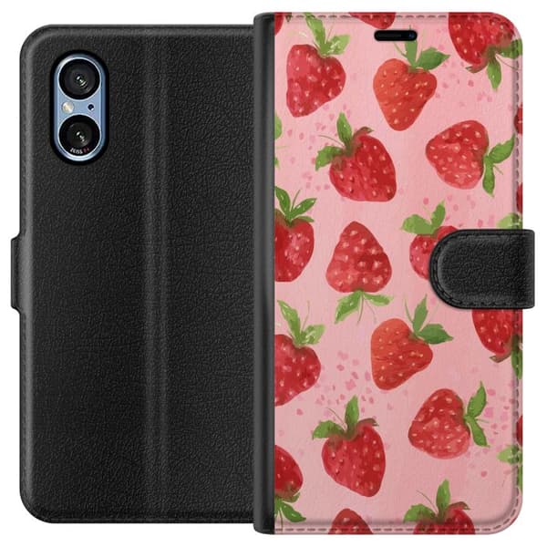 Sony Xperia 10 VI Lompakkokotelo Mansikkahaaveet - Retrot tyyli mansikkakuviointi
