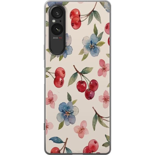 Sony Xperia 10 VI Läpinäkyvä kuori Marjat & Kukat - kuvio, jossa on sinisiä kukkia ja metsänmarjoja