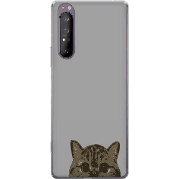 Sony Xperia 1 II Gjennomsiktig deksel Grå Kattblikk - stilren katte design med grå bakgrunn
