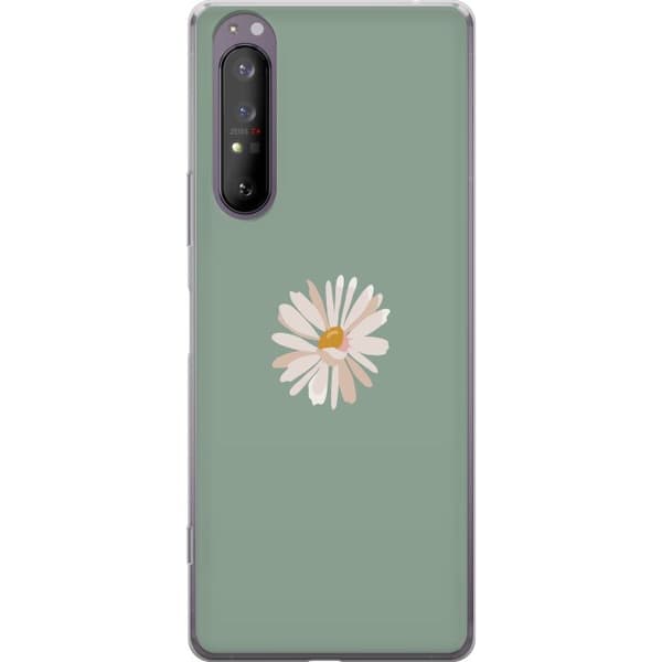 Sony Xperia 1 II Gjennomsiktig deksel Grønn Minimalblomst - stilren blomst på grønn bakgrunn