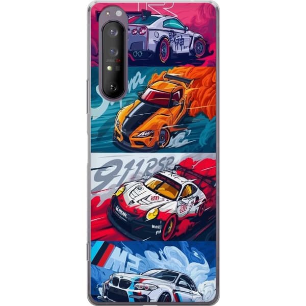Sony Xperia 1 II Genomskinligt Skal Fartfyllda Bilar – tecknat mönster med action