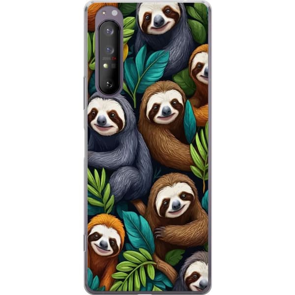 Sony Xperia 1 II Gennemsigtig cover Sengångarstil - afslappet motiv med sød dovendyr