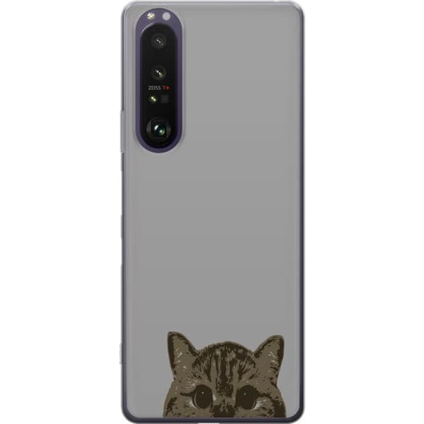 Sony Xperia 1 III Gjennomsiktig deksel Grå Kattblikk - stilren katte design med grå bakgrunn