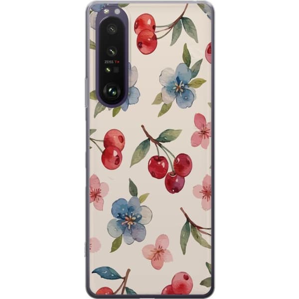 Sony Xperia 1 III Genomskinligt Skal Bär & Blommor – mönster med blå blommor och skogsbär