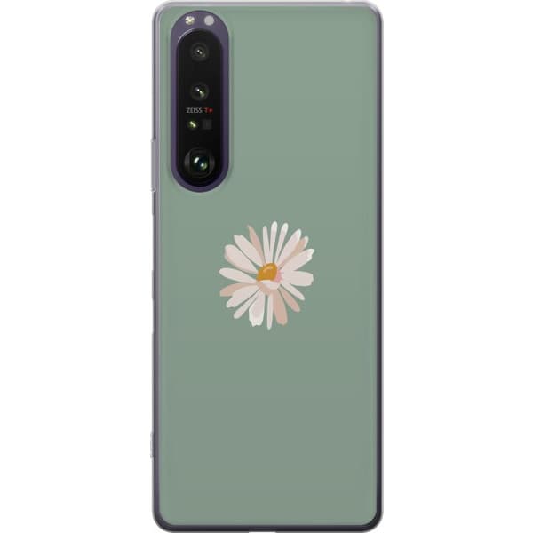 Sony Xperia 1 III Gennemsigtig cover Grøn Minimalblomst - stilfuld blomst på grøn baggrund