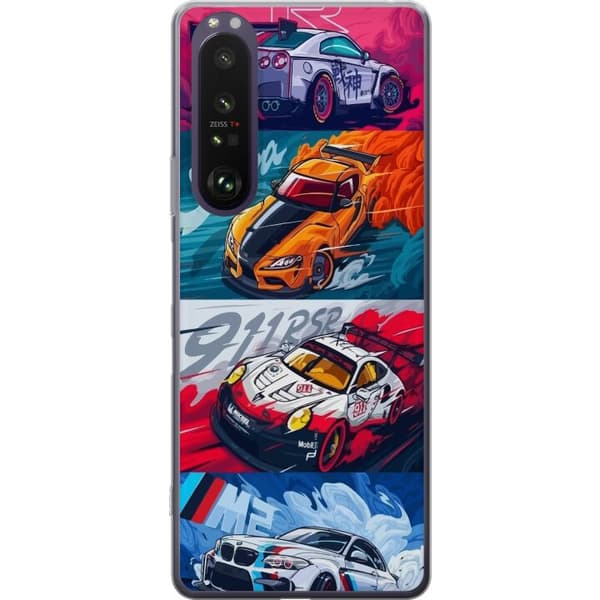 Sony Xperia 1 III Genomskinligt Skal Fartfyllda Bilar – tecknat mönster med action