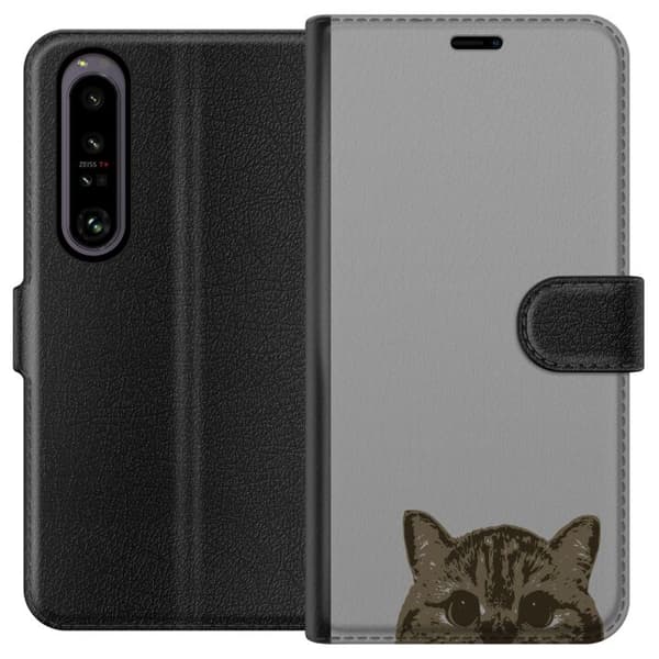 Sony Xperia 1 IV Lommeboketui Grå Kattblikk - stilren katte design med grå bakgrunn