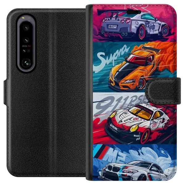 Sony Xperia 1 IV Lommeboketui Fartfylte Biler - Tegnet Mønster med Action