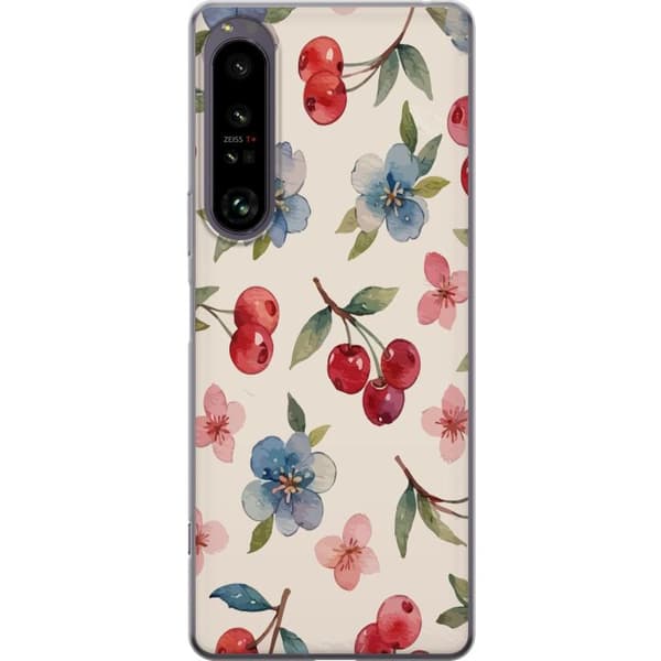 Sony Xperia 1 IV Gjennomsiktig deksel Bær & Blomster - mønster med blå blomster og skogsbær