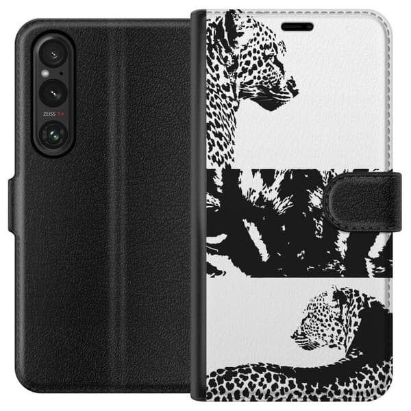 Sony Xperia 1 V Plånboksfodral Leopard Faces – trendigt mönster med leopardansikten