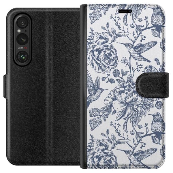 Sony Xperia 1 V Plånboksfodral Blomster & Fåglar – romantiskt mönster i vintage-stil