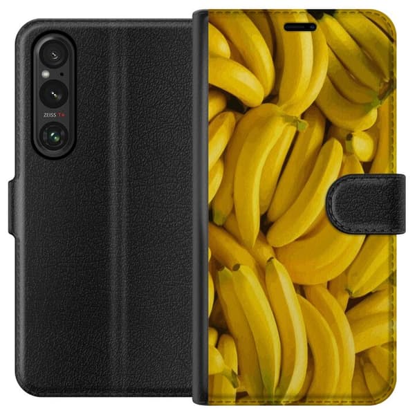 Sony Xperia 1 V Plånboksfodral Banana Pattern – lekfullt mönster med gula bananer