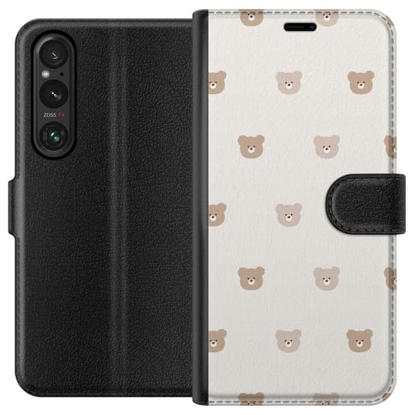 Sony Xperia 1 V Plånboksfodral Teddy Background – gulliga nallar mot mjuk bakgrund
