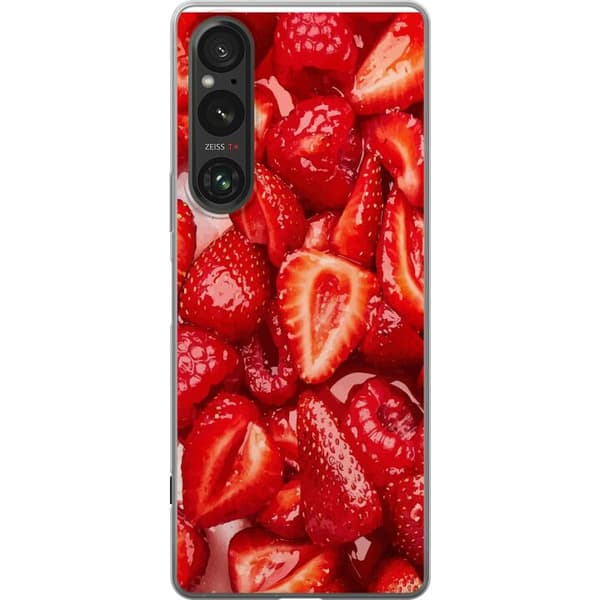 Sony Xperia 1 V Gjennomsiktig deksel Jordbærmønster - søtt motiv med sommerfølelse
