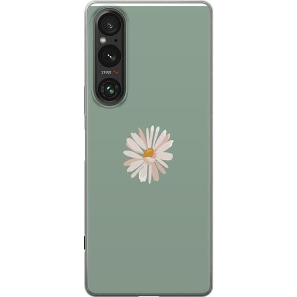 Sony Xperia 1 V Gennemsigtig cover Grøn Minimalblomst - stilfuld blomst på grøn baggrund