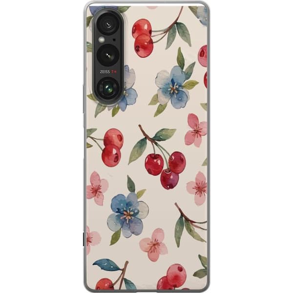 Sony Xperia 1 VI Genomskinligt Skal Bär & Blommor – mönster med blå blommor och skogsbär
