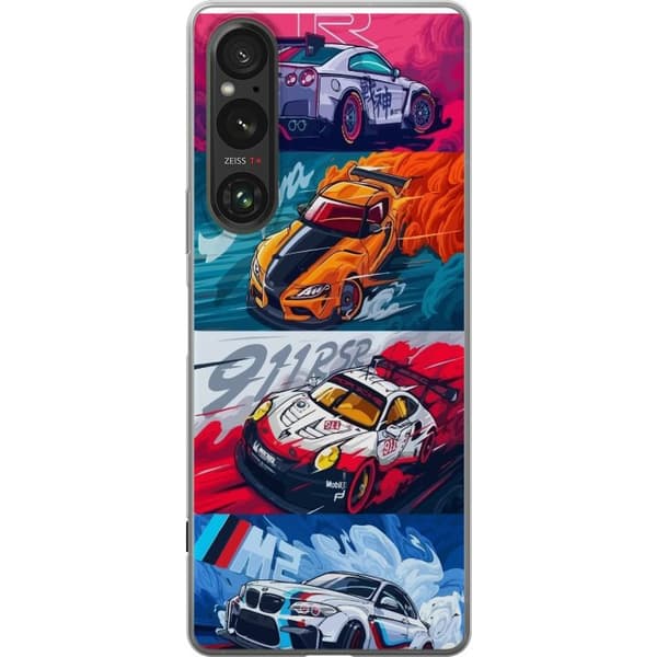 Sony Xperia 1 VI Läpinäkyvä kuori Nopeat Autot - Piirretty Kuvio Toiminnalla