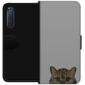 Miniatyrbillede 1 af 3: Sony Xperia 5 II Tegnebogsetui Grå Katteblik - stilfuld kat design med grå baggrund
