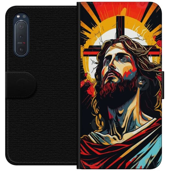 Sony Xperia 5 II Plånboksfodral Jesus & Kort – religiöst motiv med djup symbolik