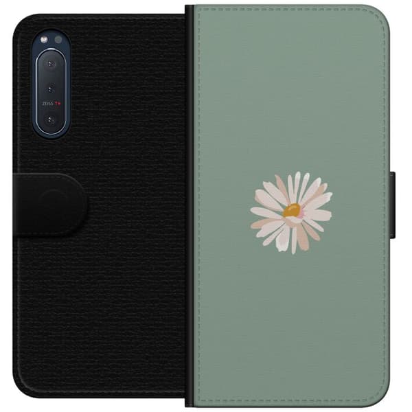 Sony Xperia 5 II Lompakkokotelo Vihreä Minimalikukka - tyylikäs kukka vihreällä taustalla
