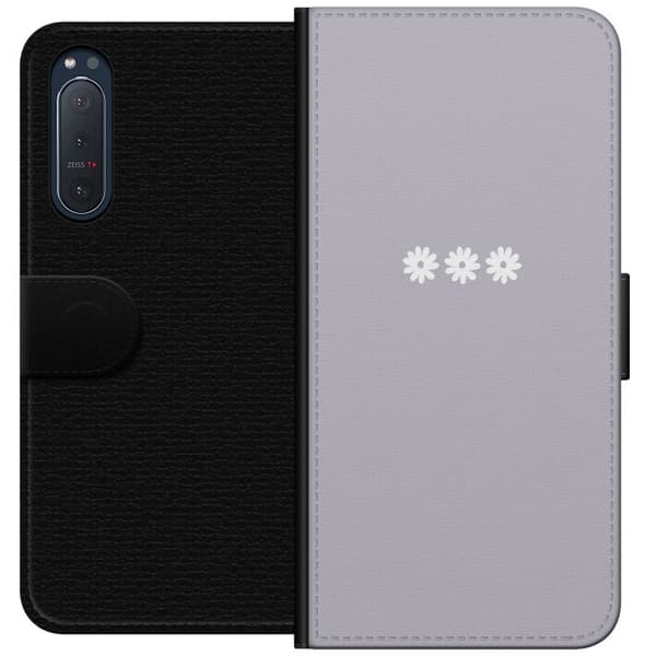 Sony Xperia 5 II Plånboksfodral Lila Blomminimalism – stilrent blommotiv på lila bakgrund