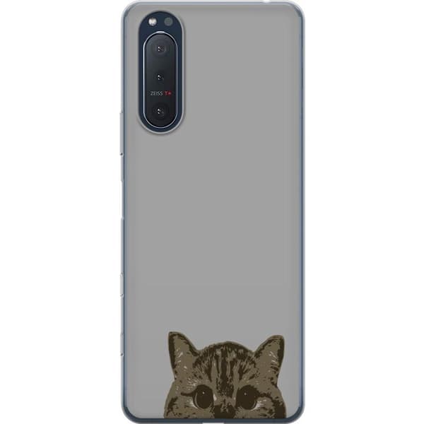 Sony Xperia 5 II Gjennomsiktig deksel Grå Kattblikk - stilren katte design med grå bakgrunn