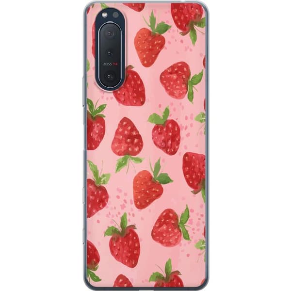 Sony Xperia 5 II Genomskinligt Skal Strawberry Dreams – jordgubbsmönster i retrostil