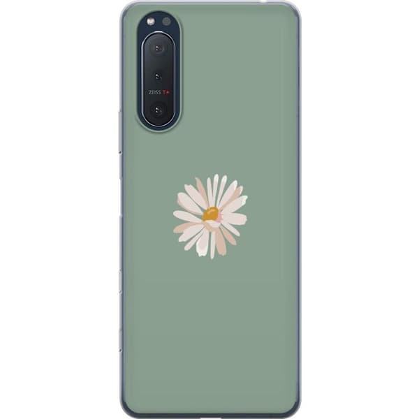 Sony Xperia 5 II Genomskinligt Skal Grön Minimalblomma – stilren blomma på grön bakgrund