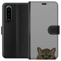 Miniatyrbild 1 av 3: Sony Xperia 5 III Plånboksfodral Grå Kattblick – stilren kattdesign med grå bakgrund