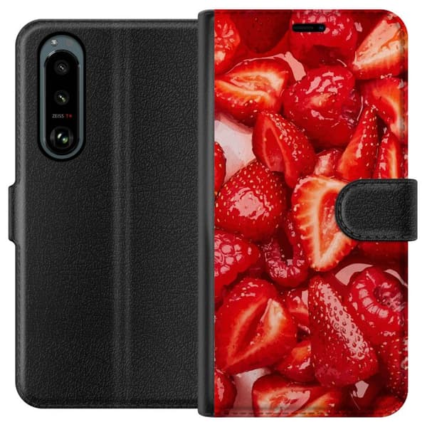 Sony Xperia 5 III Plånboksfodral Jordgubbsmönster – sött motiv med sommarkänsla
