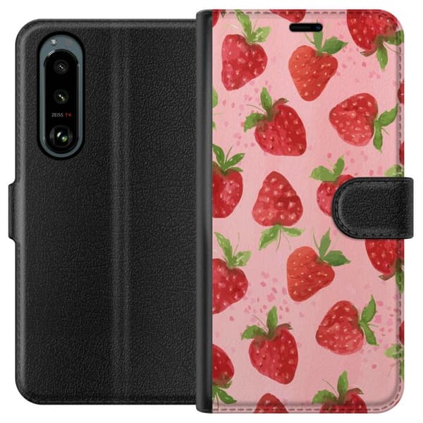 Sony Xperia 5 III Plånboksfodral Strawberry Dreams – jordgubbsmönster i retrostil