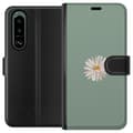 Miniatyrbild 1 av 3: Sony Xperia 5 III Plånboksfodral Grön Minimalblomma – stilren blomma på grön bakgrund