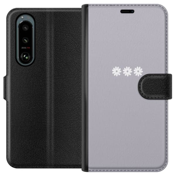 Sony Xperia 5 III Tegnebogsetui Lilla Blomminimalisme - stilfuldt blomstermotiv på lilla baggrund