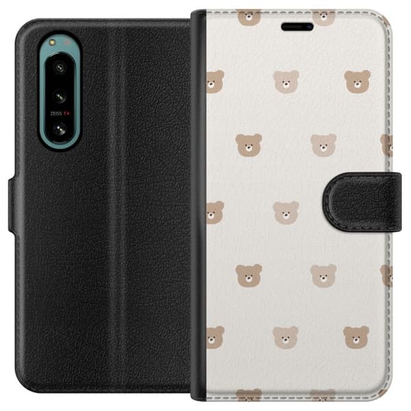Sony Xperia 5 IV Plånboksfodral Teddy Background – gulliga nallar mot mjuk bakgrund
