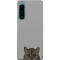 Miniatyrbild 1 av 3: Sony Xperia 5 IV Genomskinligt Skal Grå Kattblick – stilren kattdesign med grå bakgrund