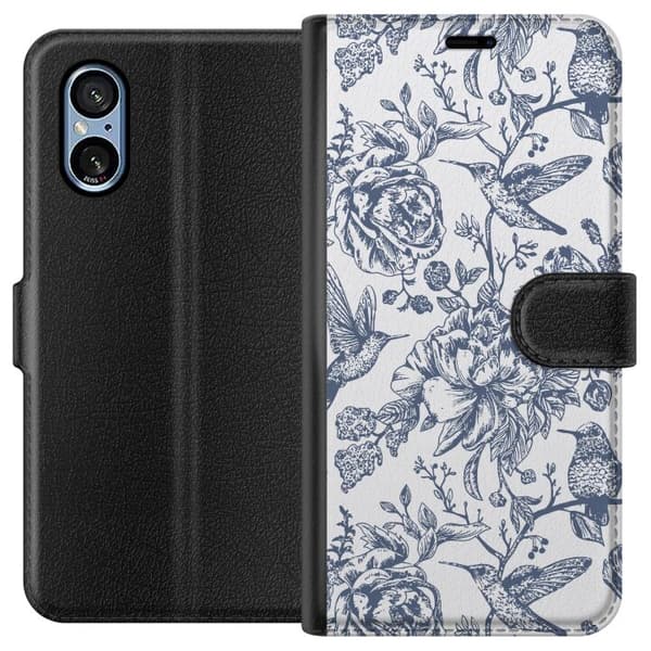 Sony Xperia 5 V Tegnebogsetui Blomster & Fugle - Romantisk Vintage-stil Mønster