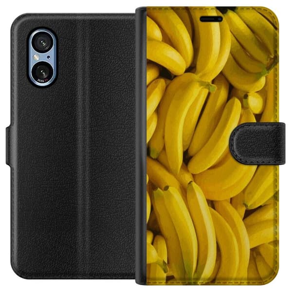 Sony Xperia 5 V Plånboksfodral Banana Pattern – lekfullt mönster med gula bananer