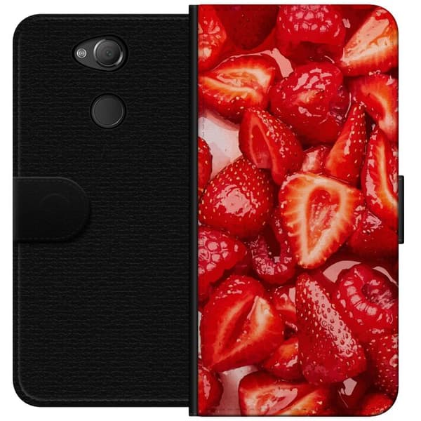 Sony Xperia XA2 Lompakkokotelo Mansikkakuviointi - makea motiivi kesäfiiliksellä