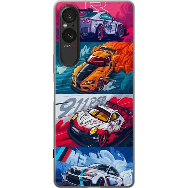 Sony Xperia 5 V Gjennomsiktig deksel Fartfylte Biler - Tegnet Mønster med Action