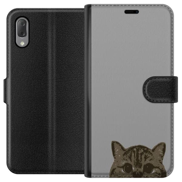Sony Xperia L3 Lommeboketui Grå Kattblikk - stilren katte design med grå bakgrunn