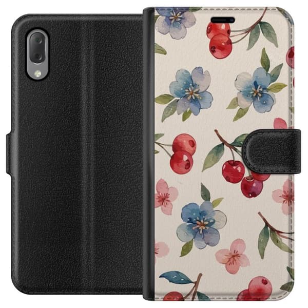 Sony Xperia L3 Lommeboketui Bær & Blomster - mønster med blå blomster og skogsbær