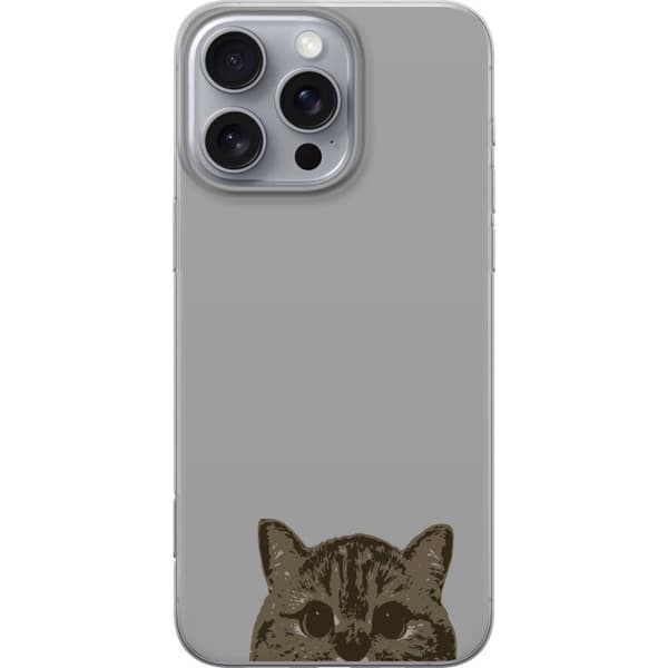 Apple iPhone 16 Pro Max Genomskinligt Skal Grå Kattblick – stilren kattdesign med grå bakgrund