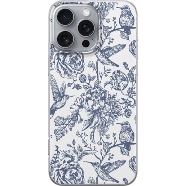Apple iPhone 16 Pro Max Gennemsigtig cover Blomster & Fugle - Romantisk Vintage-stil Mønster