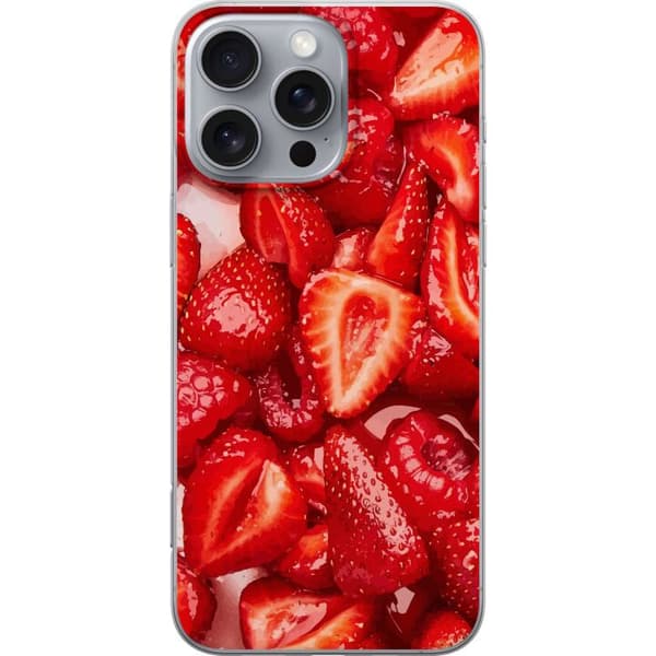 Apple iPhone 16 Pro Max Genomskinligt Skal Jordgubbsmönster – sött motiv med sommarkänsla